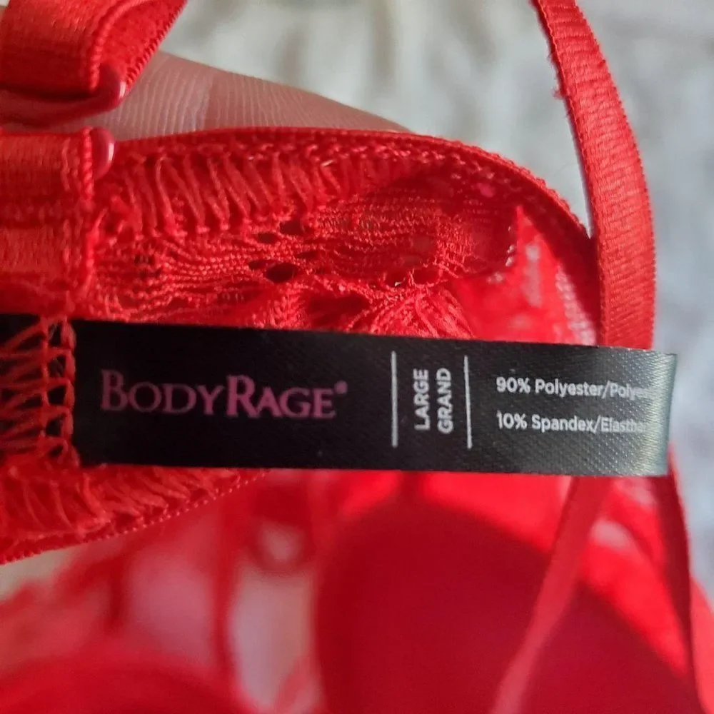 Body Rage Womens Lingerie Red L Padded Underwire Thong Sexy Studded